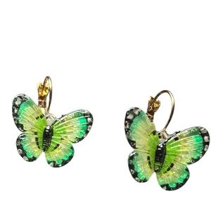 Vibrant Green Butterfly Earrings with Gold Accents